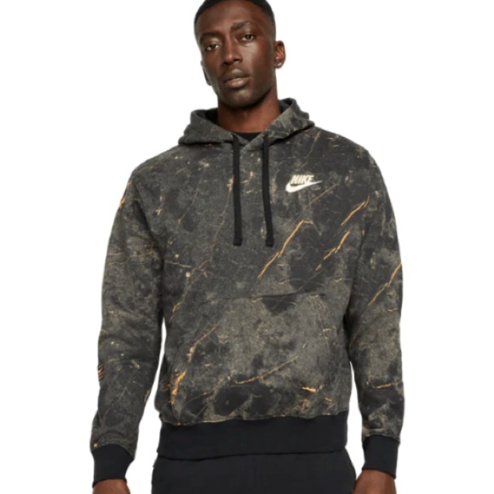 Nike NSW Club Marbled Gold Black Grey Pullover Hoodie size Small